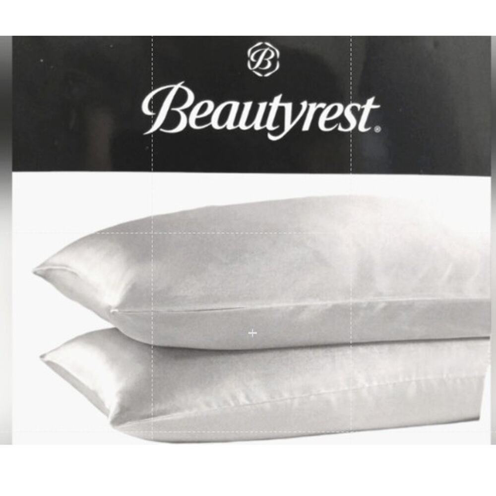2 Pc Beautyrest Satin Pillowcases SILVER STANDARD‎ Silky Therapeutic Hair Skin